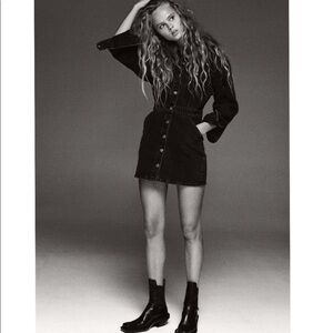 Zara Black Long Sleeve Denim Button Front Mini Dress